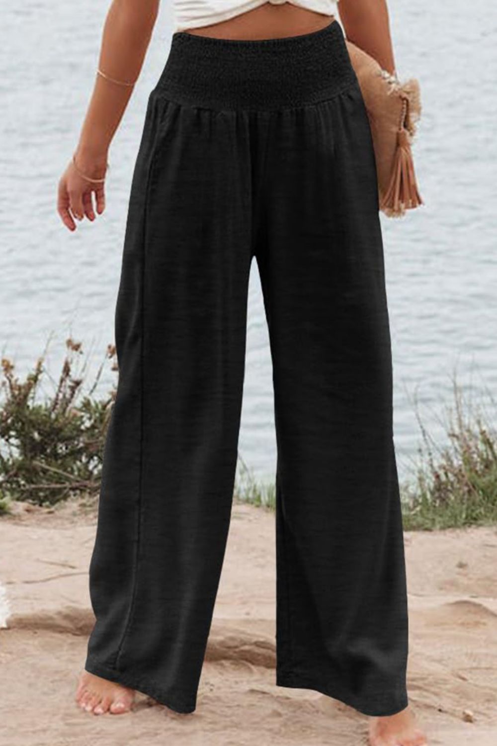 Plus Size Smocked High Waist Wide Leg Pants - where wild roots grows