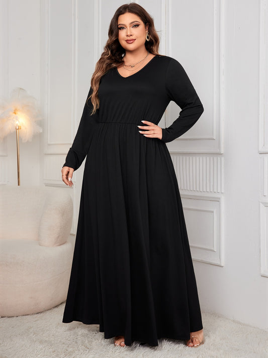 Honey Plus Size Cutout V-Neck Long Sleeve Maxi Dress - where wild roots grows