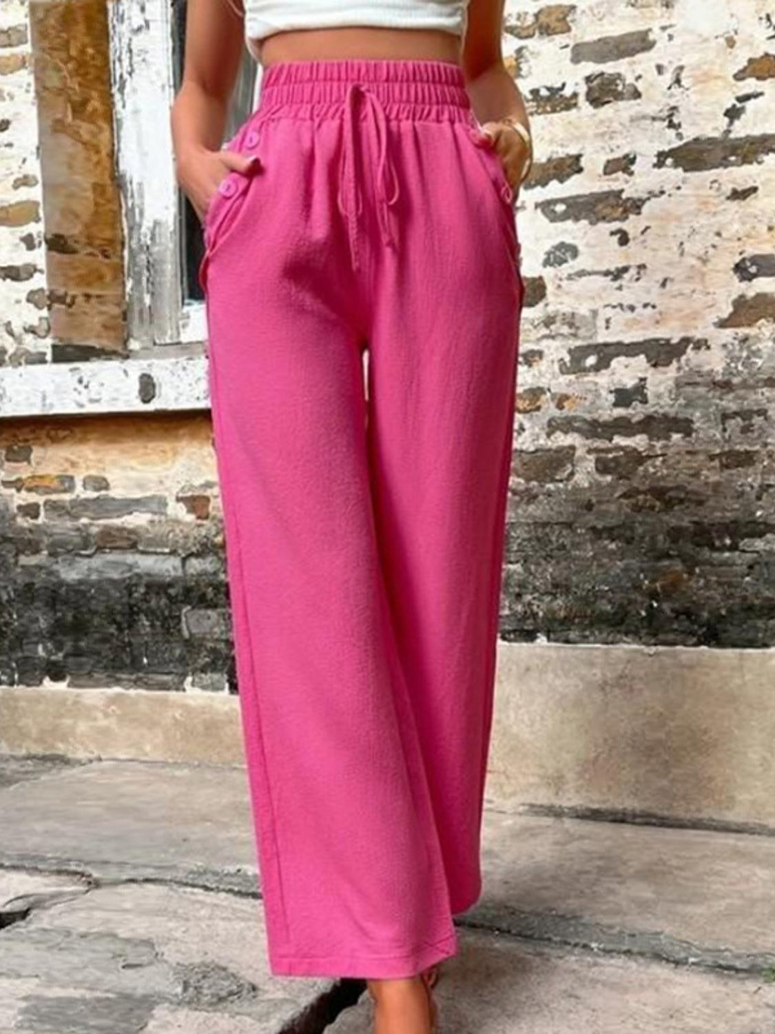 Tied High Waist Wide Leg Pants with Pockets - where wild roots grows