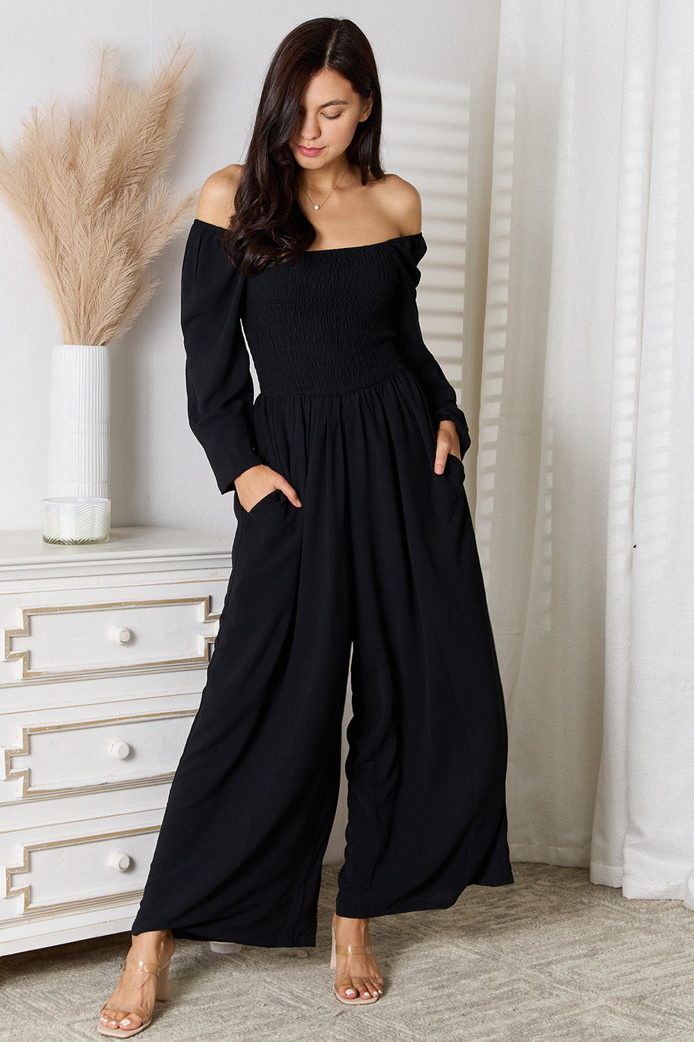 Double Take Square Neck Jumpsuit with Pockets - where wild roots grows