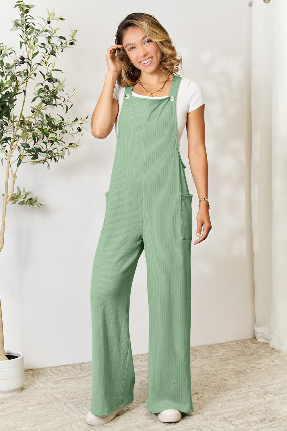 Double Take Full Size Wide Strap Overall with Pockets - where wild roots grows