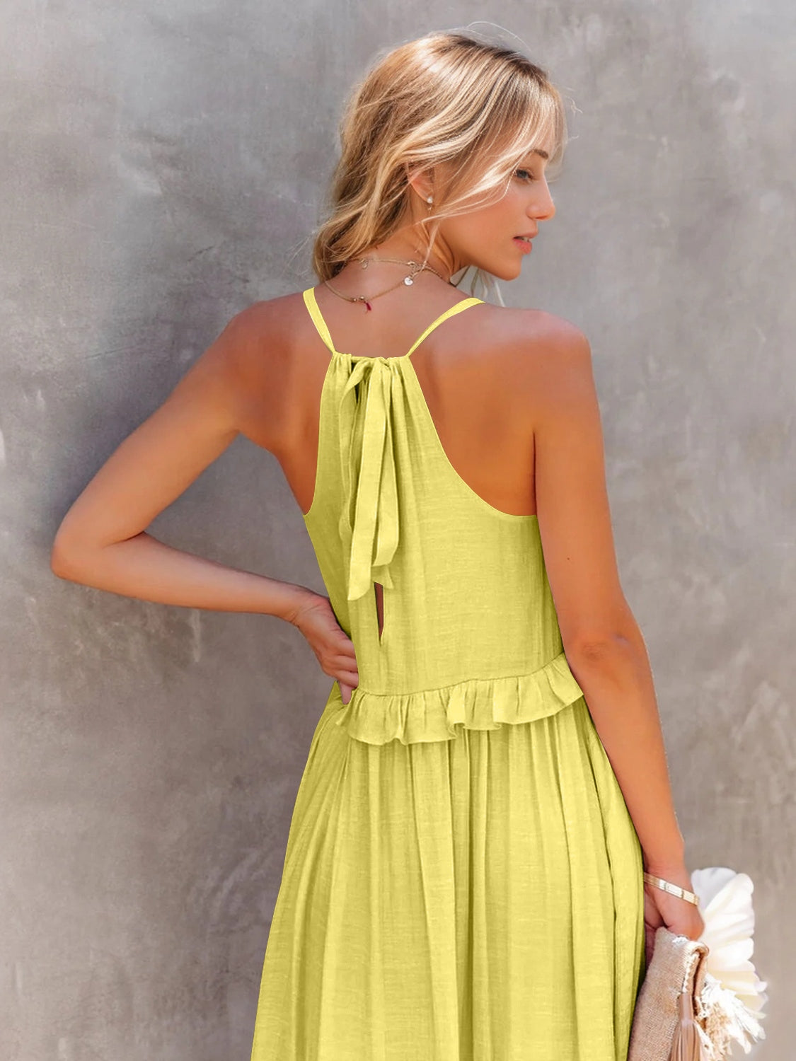 Ruffled Sleeveless Tiered Maxi Dress with Pockets - where wild roots grows