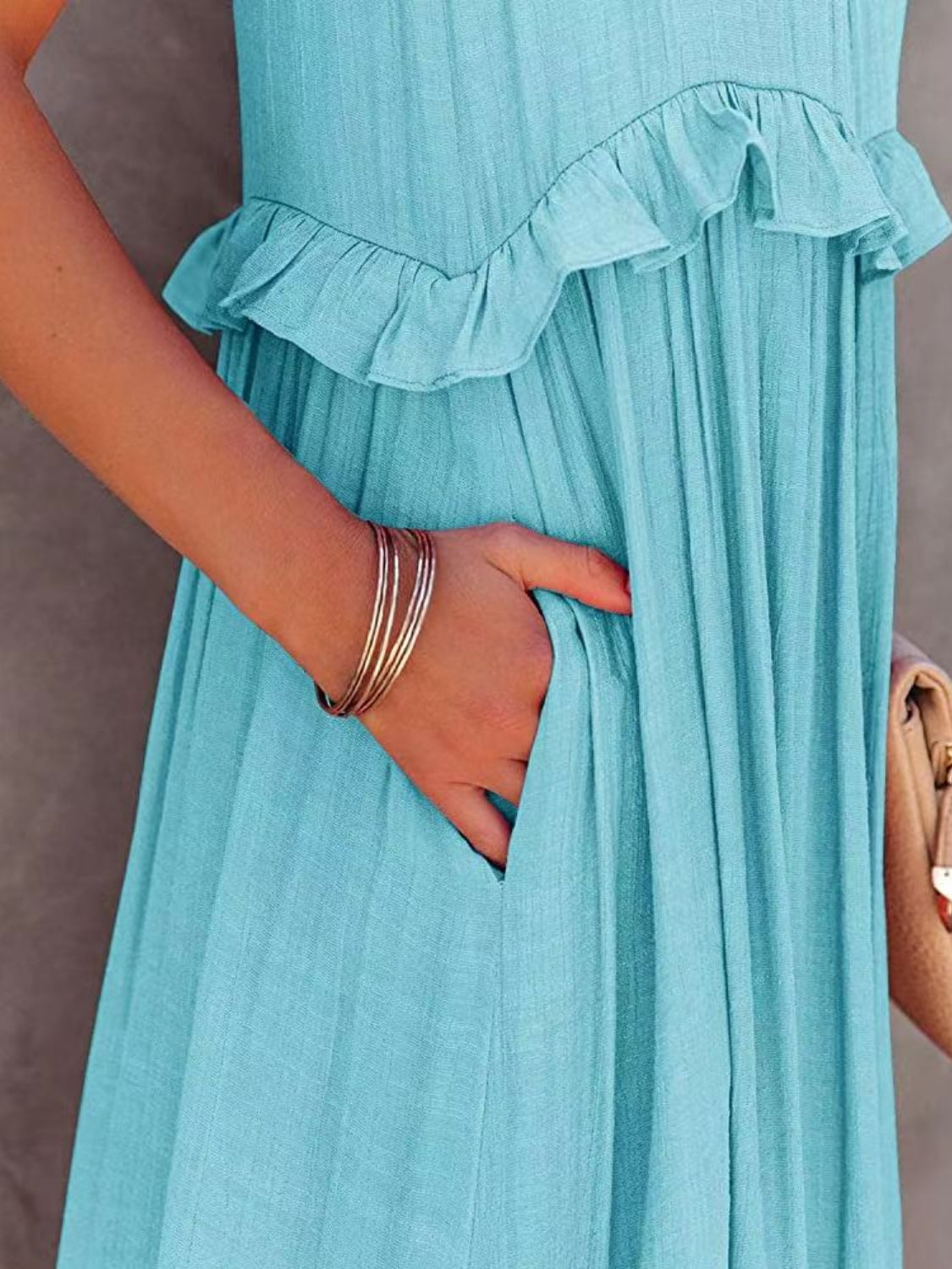 Ruffled Sleeveless Tiered Maxi Dress with Pockets - where wild roots grows