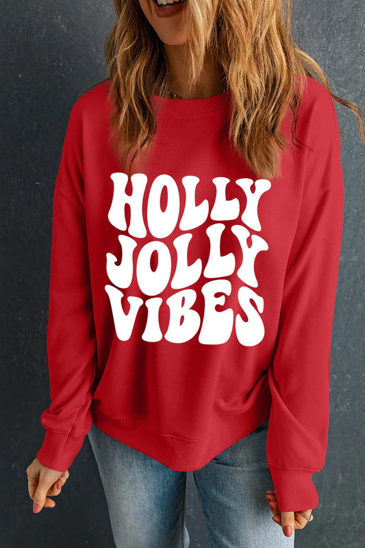 Letter Graphic Round Neck Long Sleeve Sweatshirt - where wild roots grows