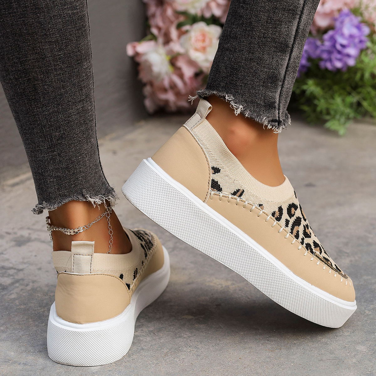 Leopard Round Toe Platform Sneakers - where wild roots grows