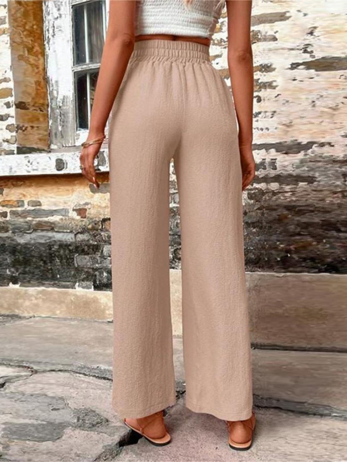 Tied High Waist Wide Leg Pants with Pockets - where wild roots grows