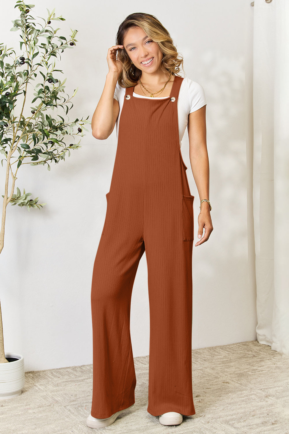 Double Take Full Size Wide Strap Overall with Pockets - where wild roots grows