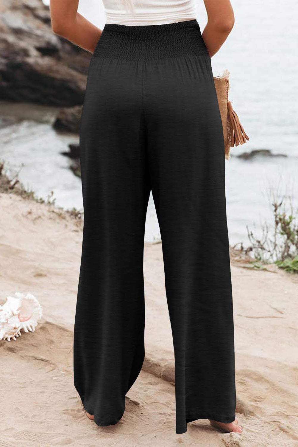 Plus Size Smocked High Waist Wide Leg Pants - where wild roots grows