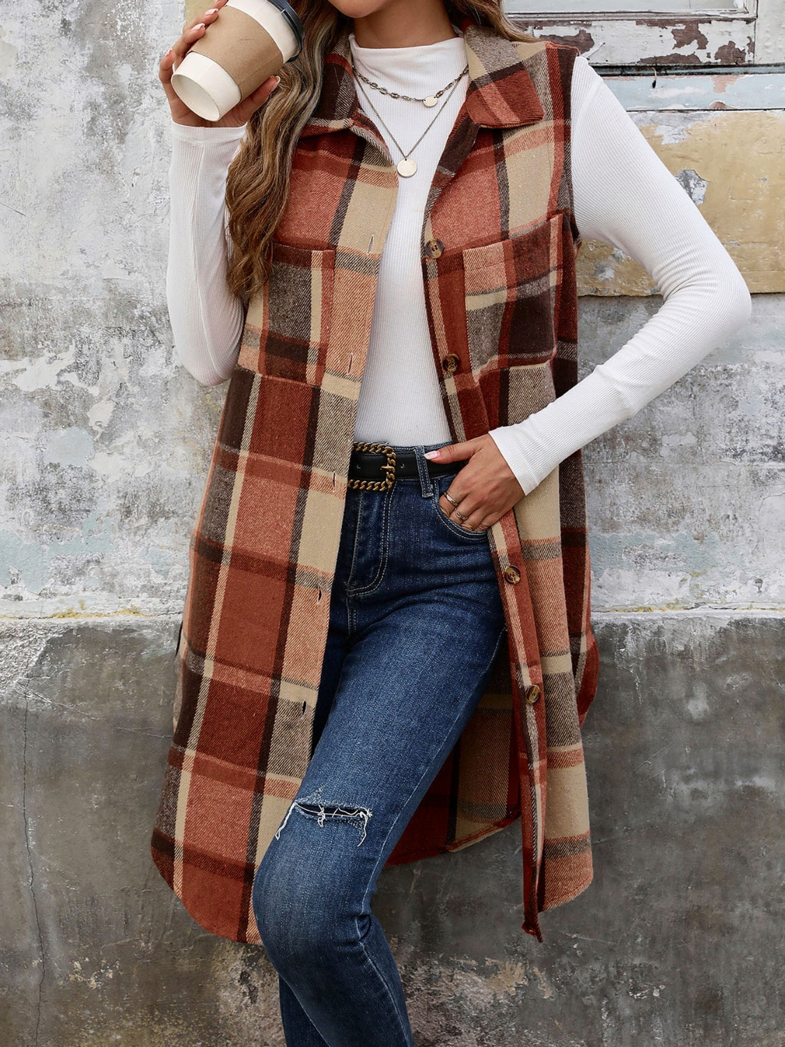 Perfee Pocketed Button Up Plaid Vest - where wild roots grows