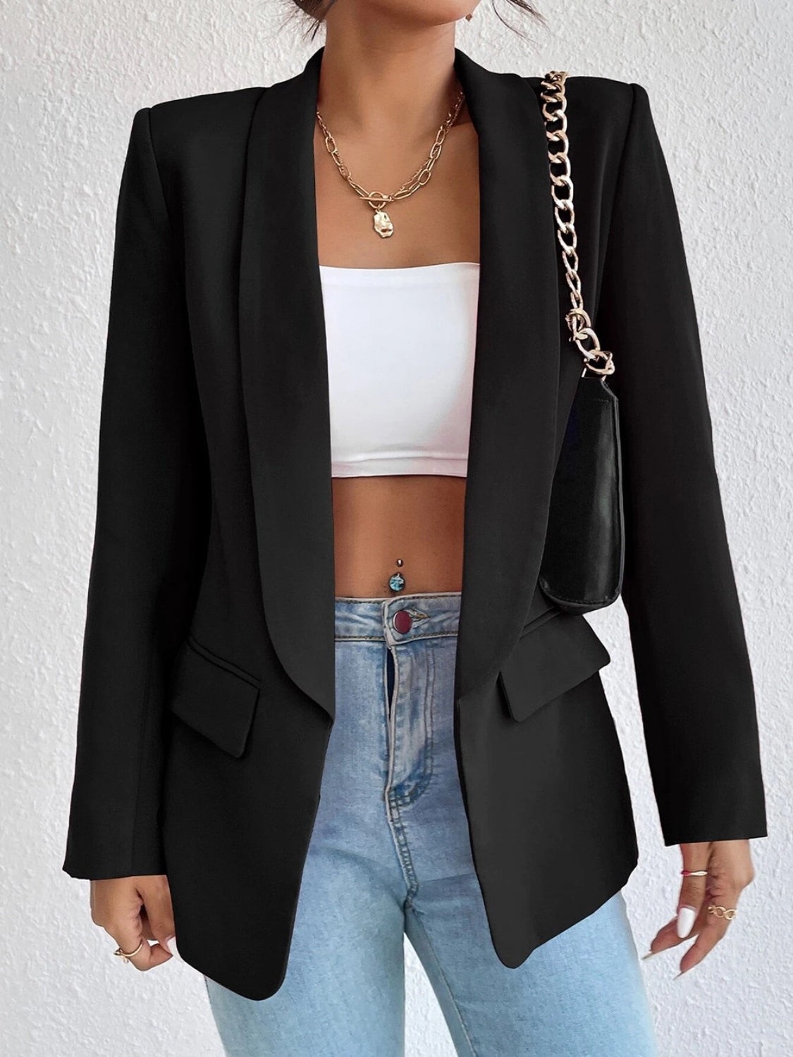 Shawl Collar Long Sleeve Blazer - where wild roots grows