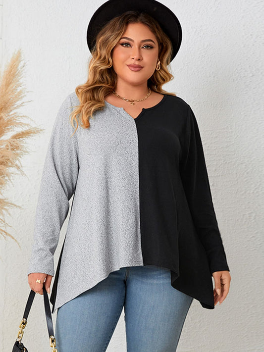 Honey Plus Size Contrast Notched Neck T-Shirt - where wild roots grows