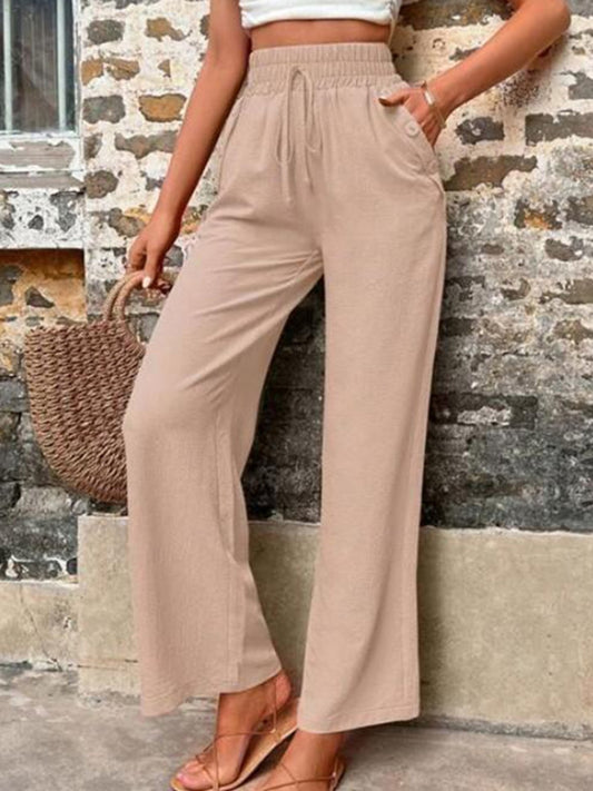 Tied High Waist Wide Leg Pants with Pockets - where wild roots grows