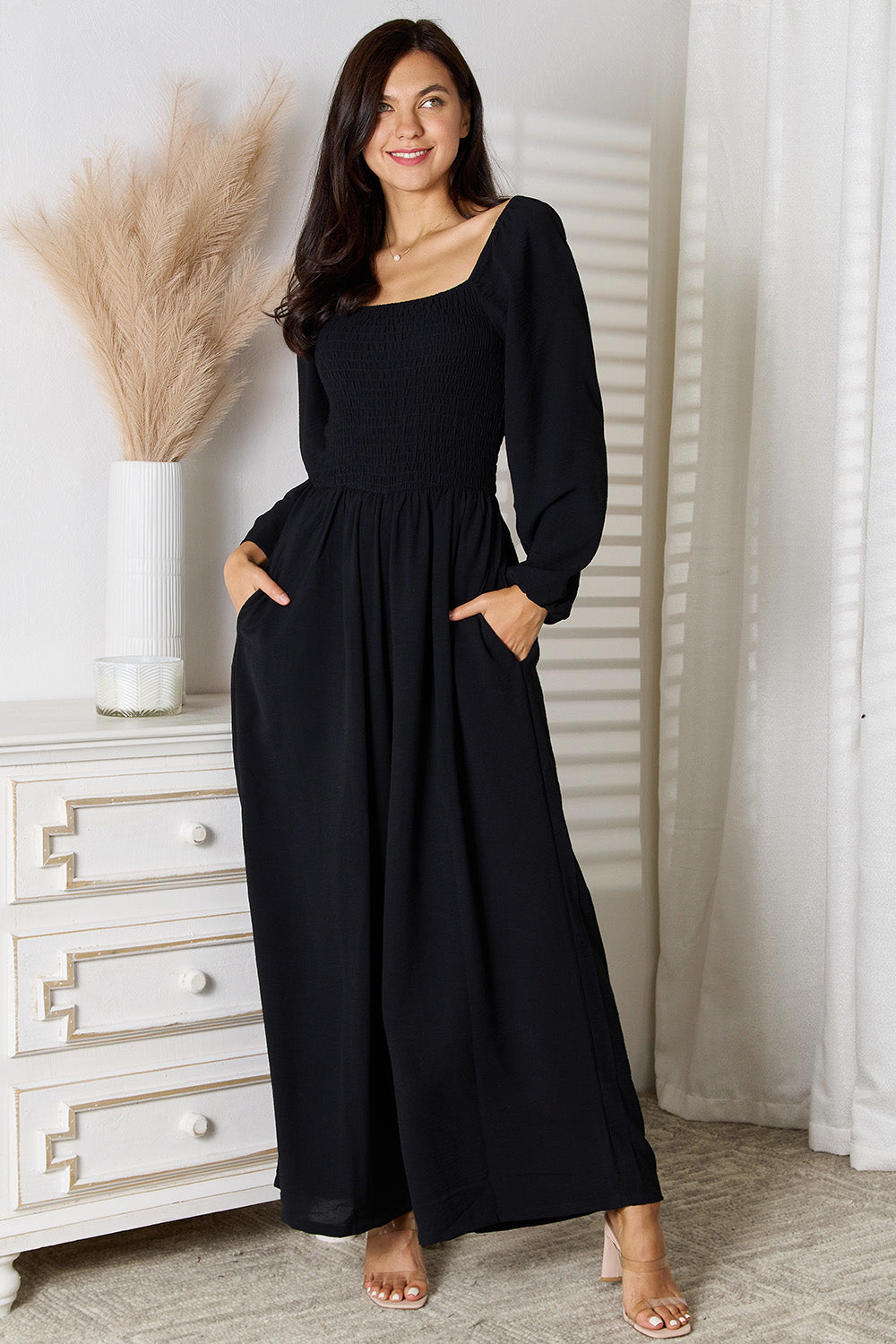 Double Take Square Neck Jumpsuit with Pockets - where wild roots grows