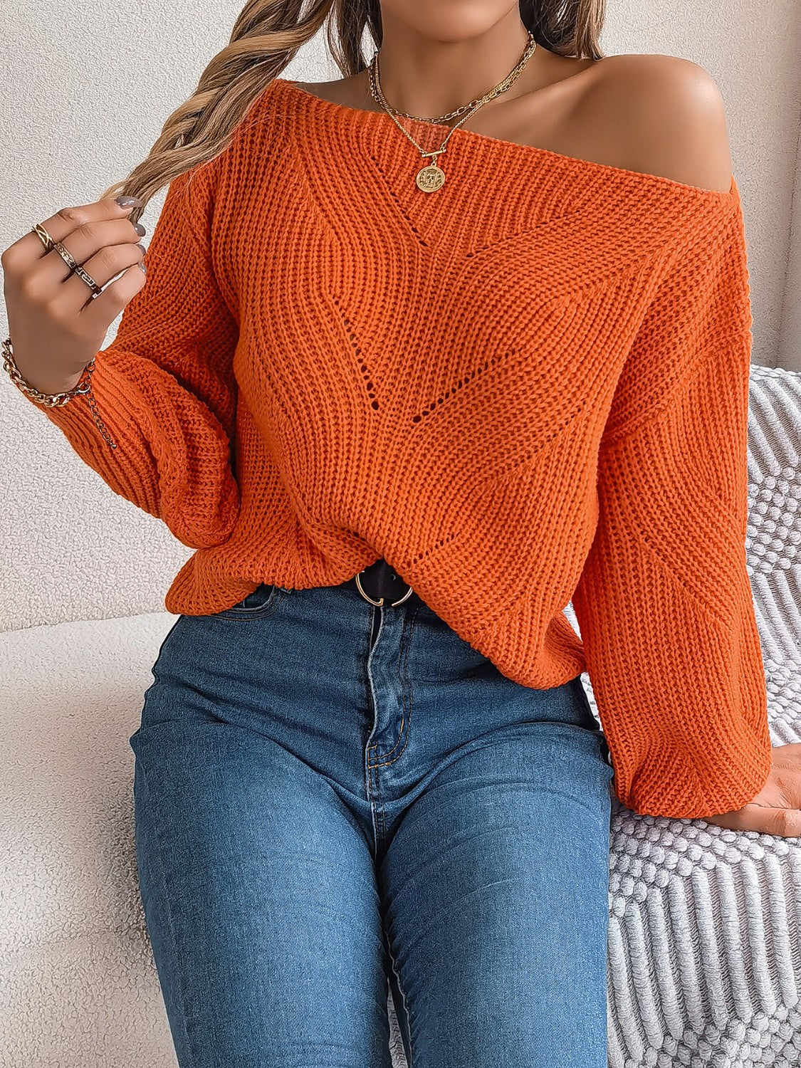 Lace-Inspired Long Sleeve Knit Top - where wild roots grows