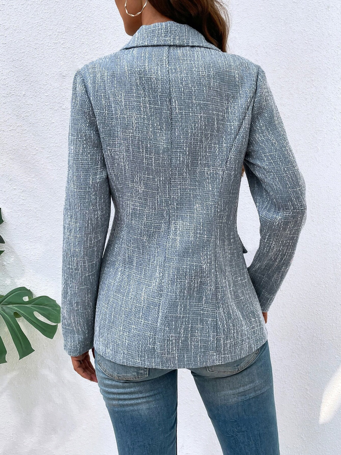 Lapel Collar Long Sleeve Blazer with Pockets - where wild roots grows