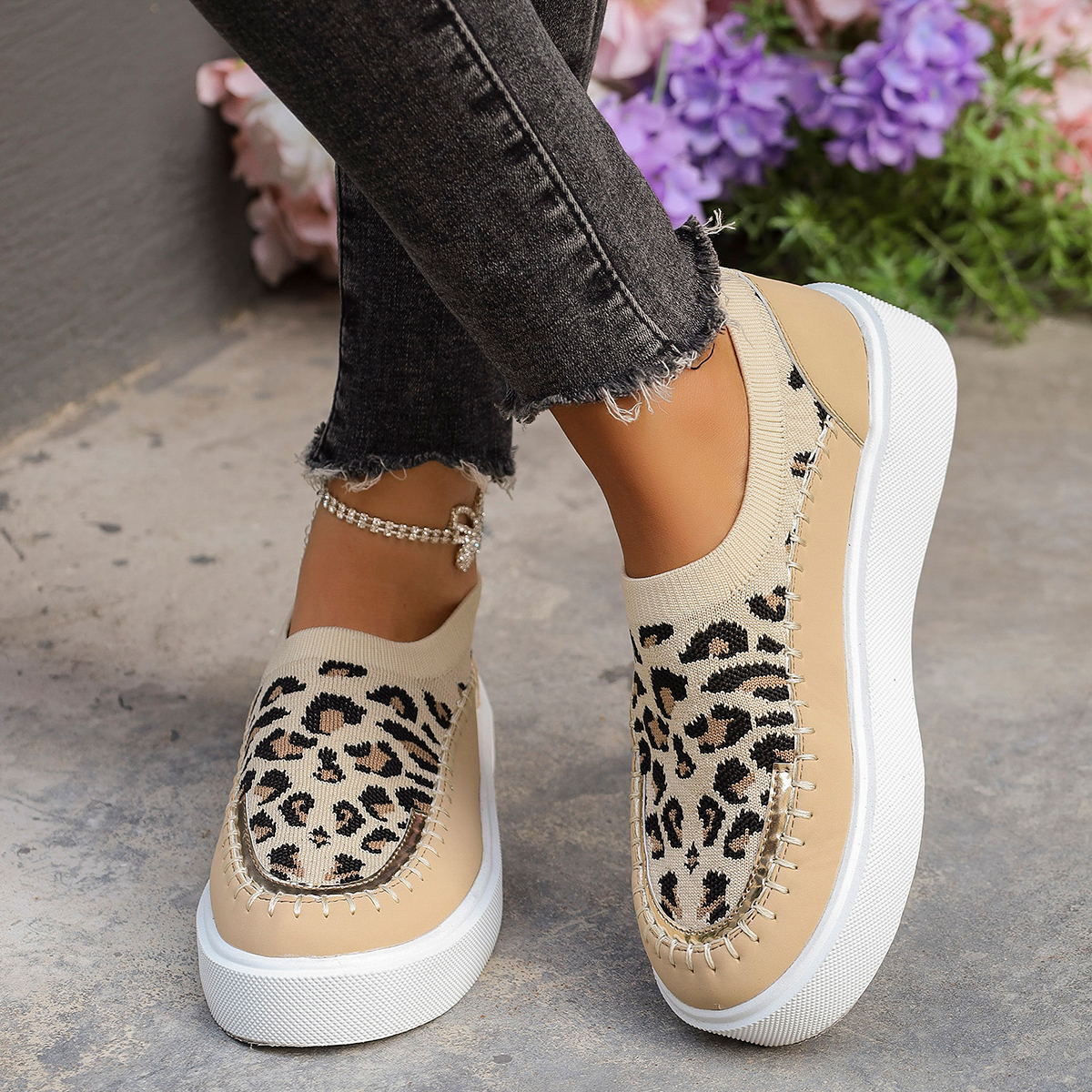 Leopard Round Toe Platform Sneakers - where wild roots grows