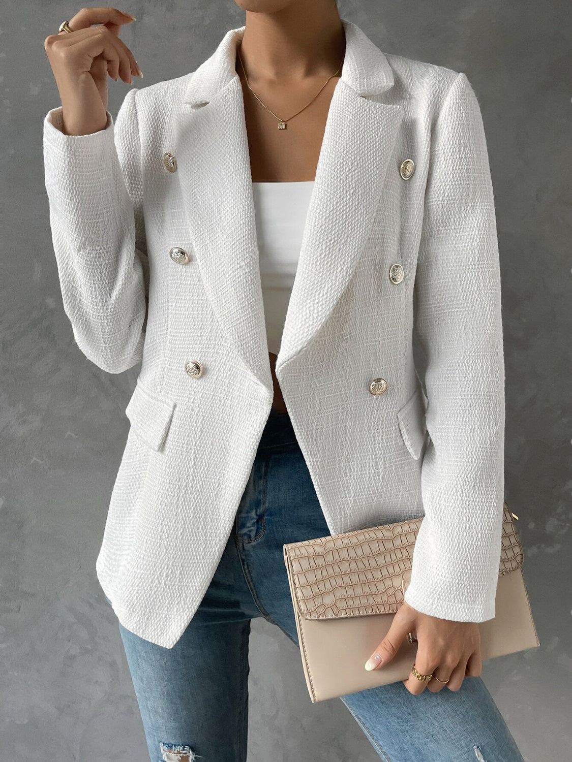 Lapel Collar Long Sleeve Blazer with Pockets - where wild roots grows