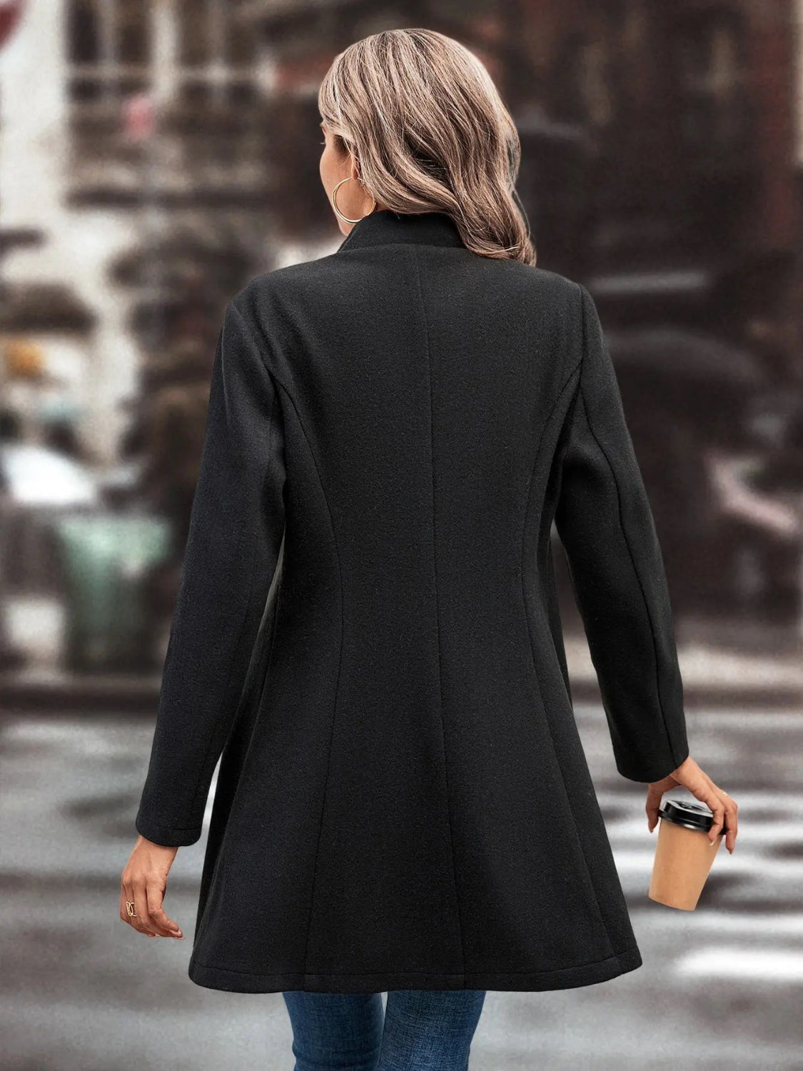 Collared Neck Long Sleeve Longline Coat - where wild roots grows