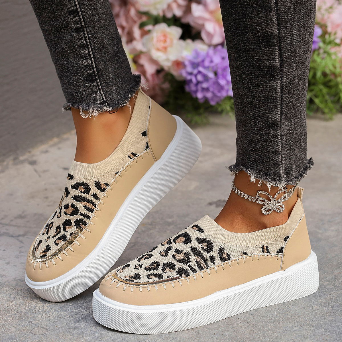 Leopard Round Toe Platform Sneakers - where wild roots grows