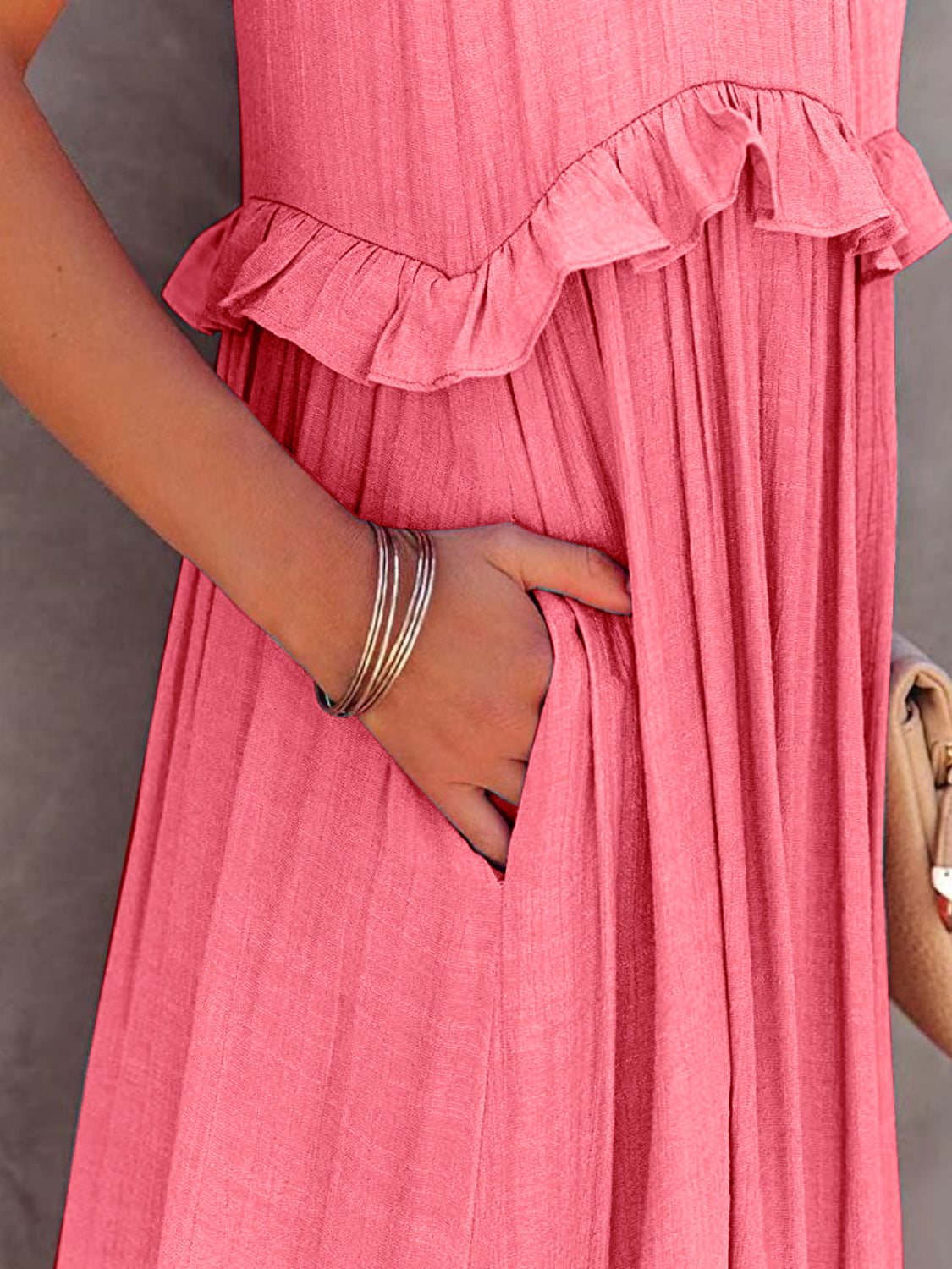 Ruffled Sleeveless Tiered Maxi Dress with Pockets - where wild roots grows