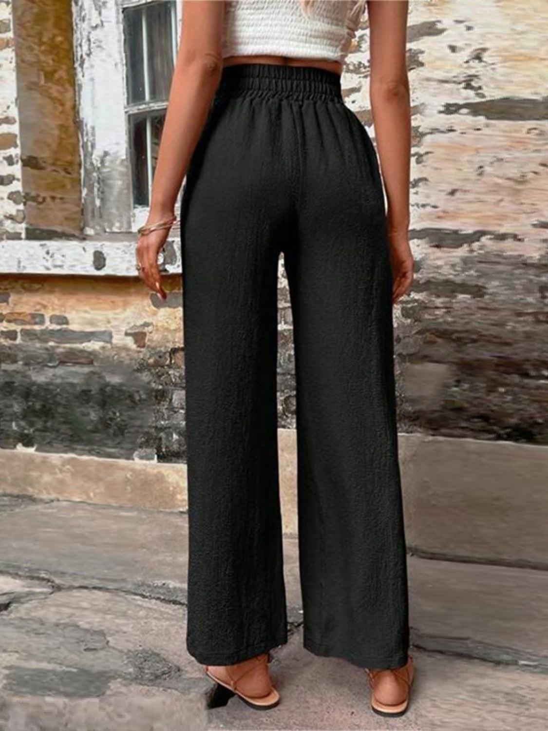 Tied High Waist Wide Leg Pants with Pockets - where wild roots grows