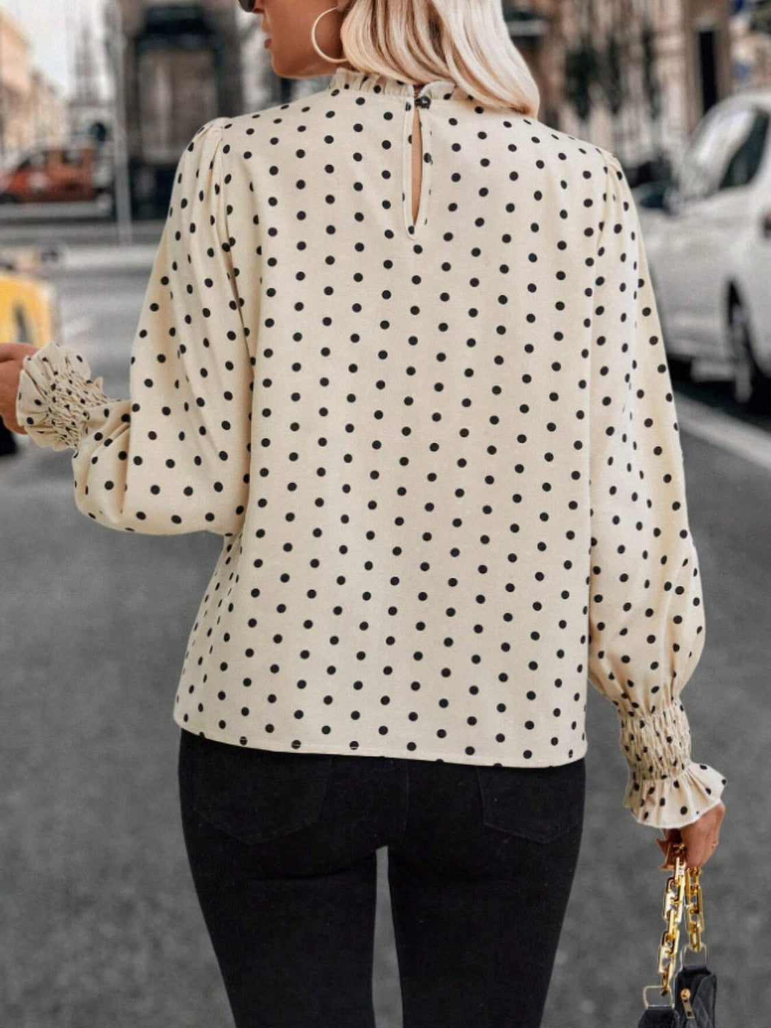 Polka Dot Mock Neck Long Sleeve Blouse - where wild roots grows