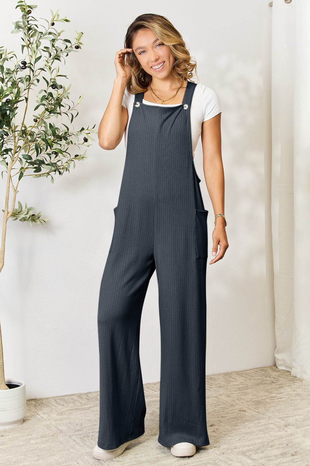 Double Take Full Size Wide Strap Overall with Pockets - where wild roots grows