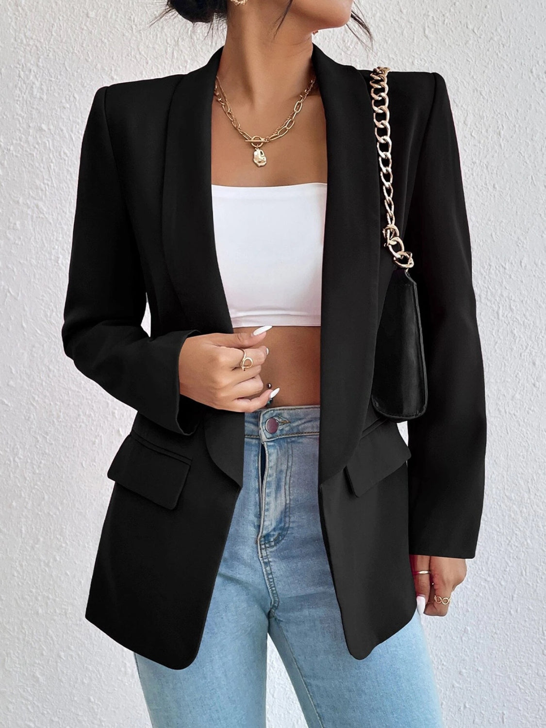 Shawl Collar Long Sleeve Blazer - where wild roots grows